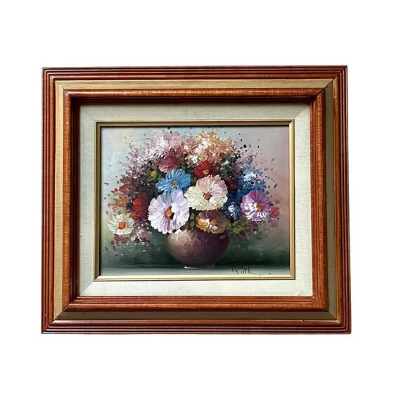 Vintage Framed Canvas Still Life of Flowers Signed Röth? Acrylic Textured Floral - Picture 1 of 16